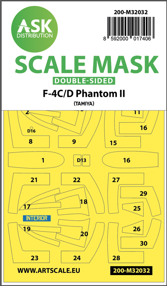 Art Scale 200-M32032 1:32 McDonnell F-4C/F-4D Phantom canopy frame paint masks