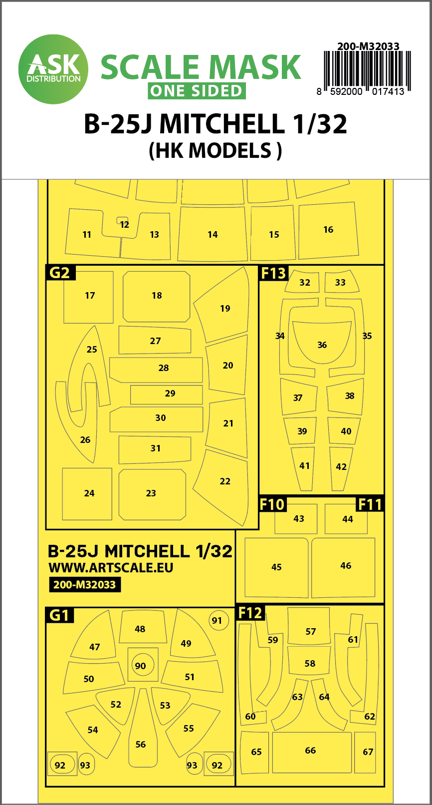 Art Scale 200-M32033 1:32 North-American B-25J Mitchell canopy frame paint masks
