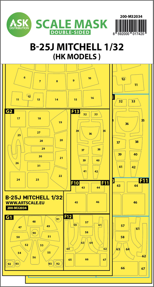 Art Scale 200-M32034 1:32 North-American B-25J Mitchell canopy frame paint masks