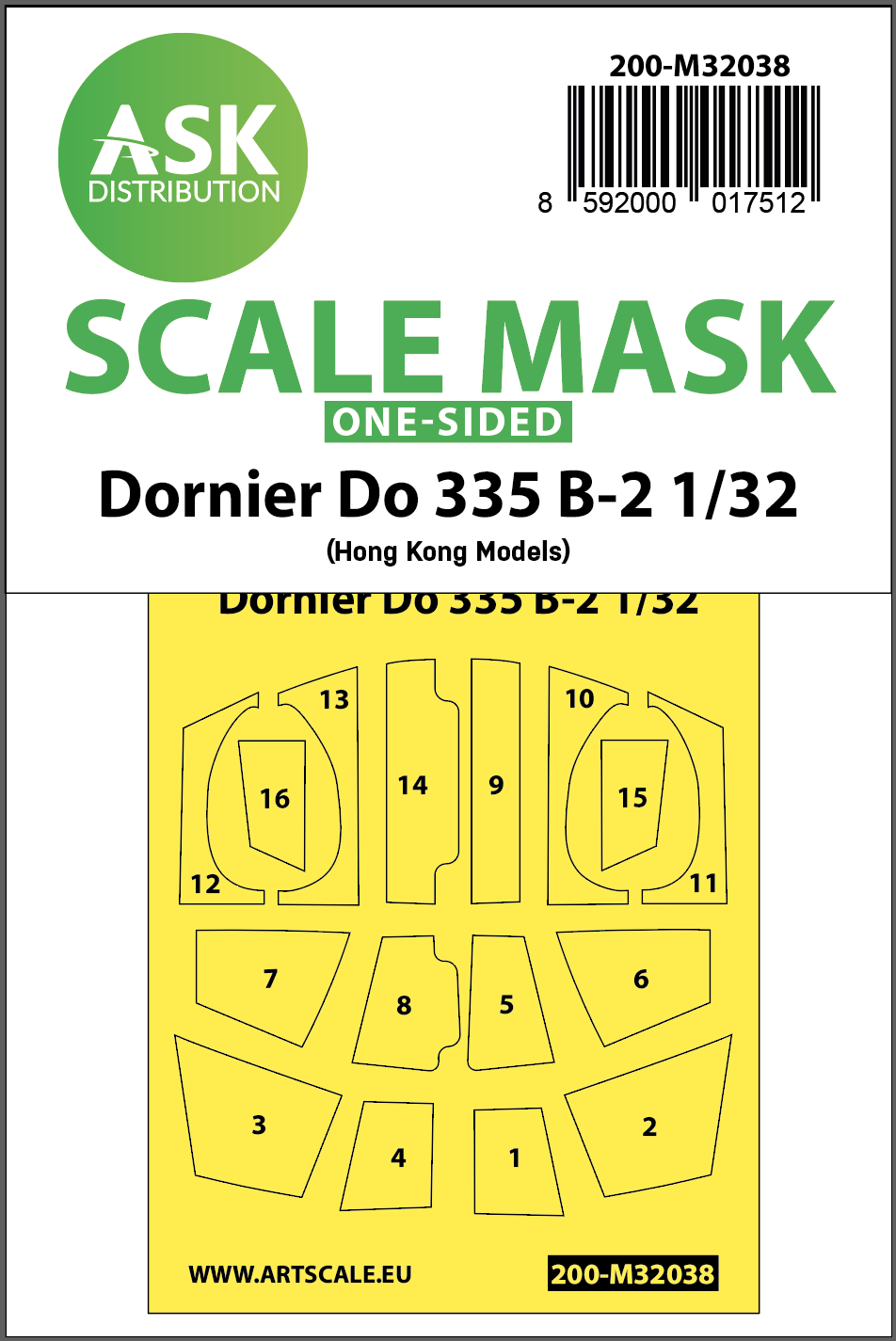 Art Scale 200-M32038 1:32 Dornier Do-335B-2 canopy frame paint masks