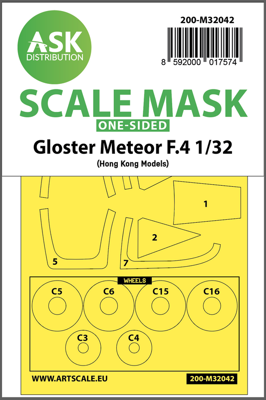 Art Scale 200-M32042 1:32 Gloster Meteor F.4 wheels and canopy frame paint masks