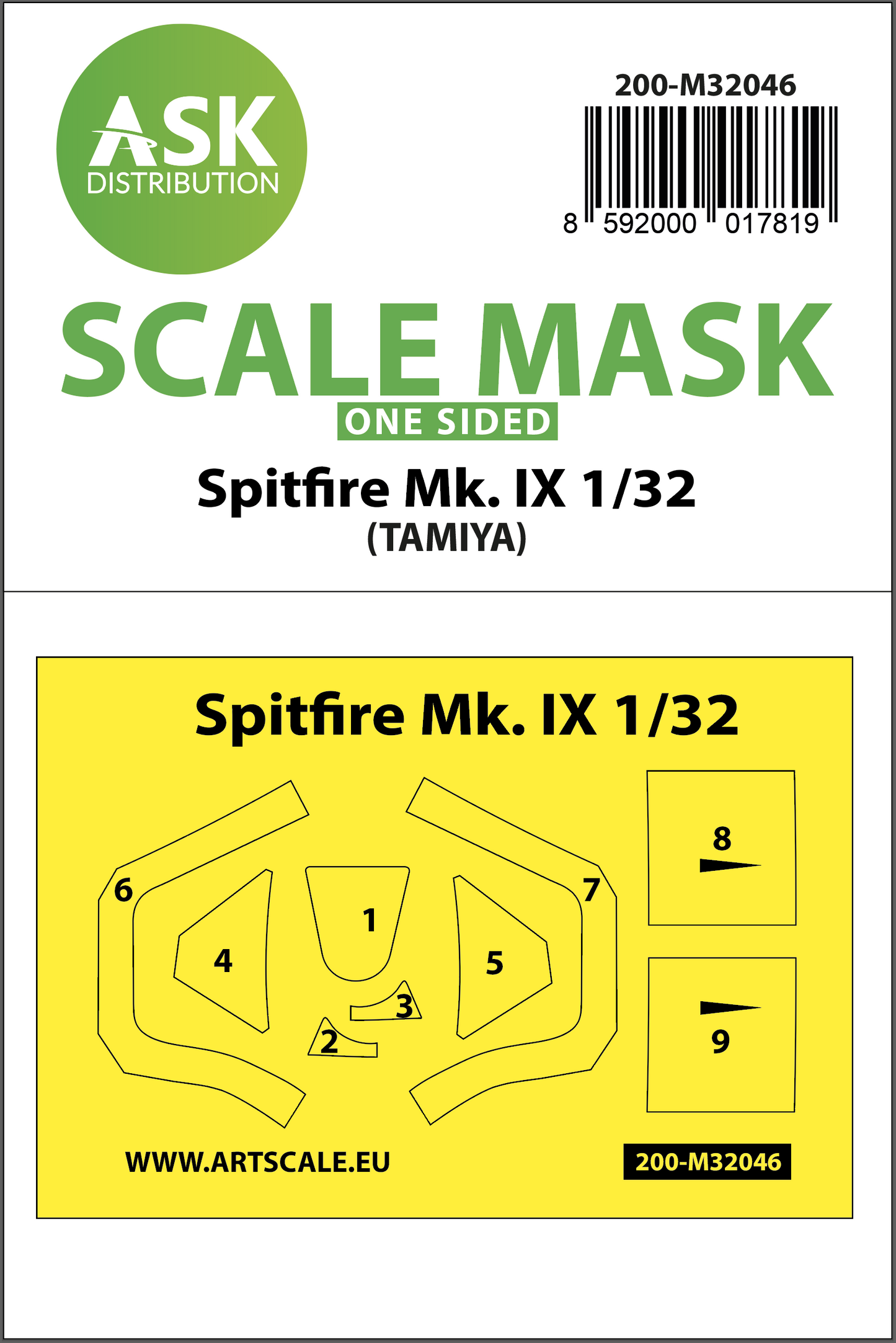 Art Scale 200-M32046 1:32 Supermarine Spitfire Mk.IX canopy frame paint masks