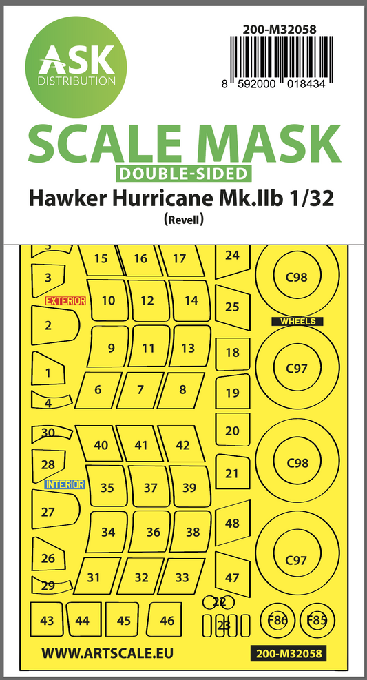 Art Scale 200-M32058 1:32 Hawker Hurricane Mk.IIB wheels & canopy masks