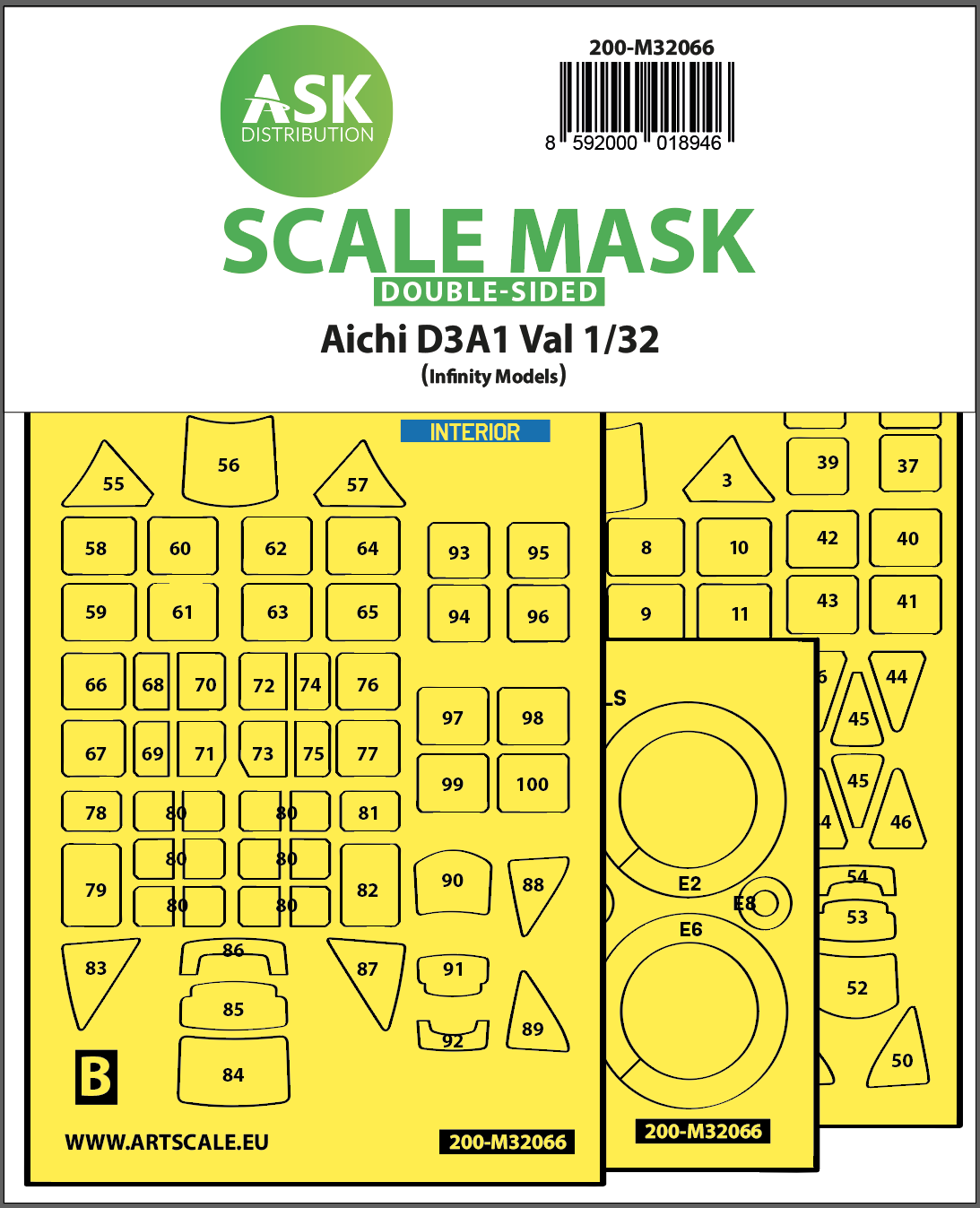 Art Scale 200-M32066 1:32 Aichi D3A1 Val wheels and canopy frame paint mask
