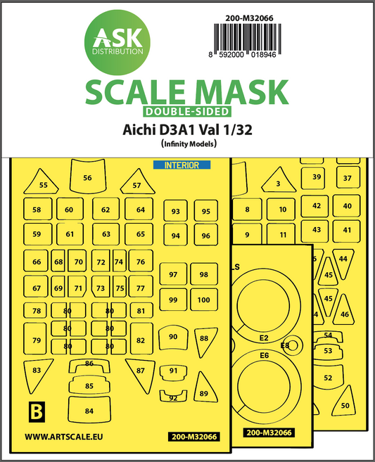 Art Scale 200-M32066 1:32 Aichi D3A1 Val wheels and canopy frame paint mask