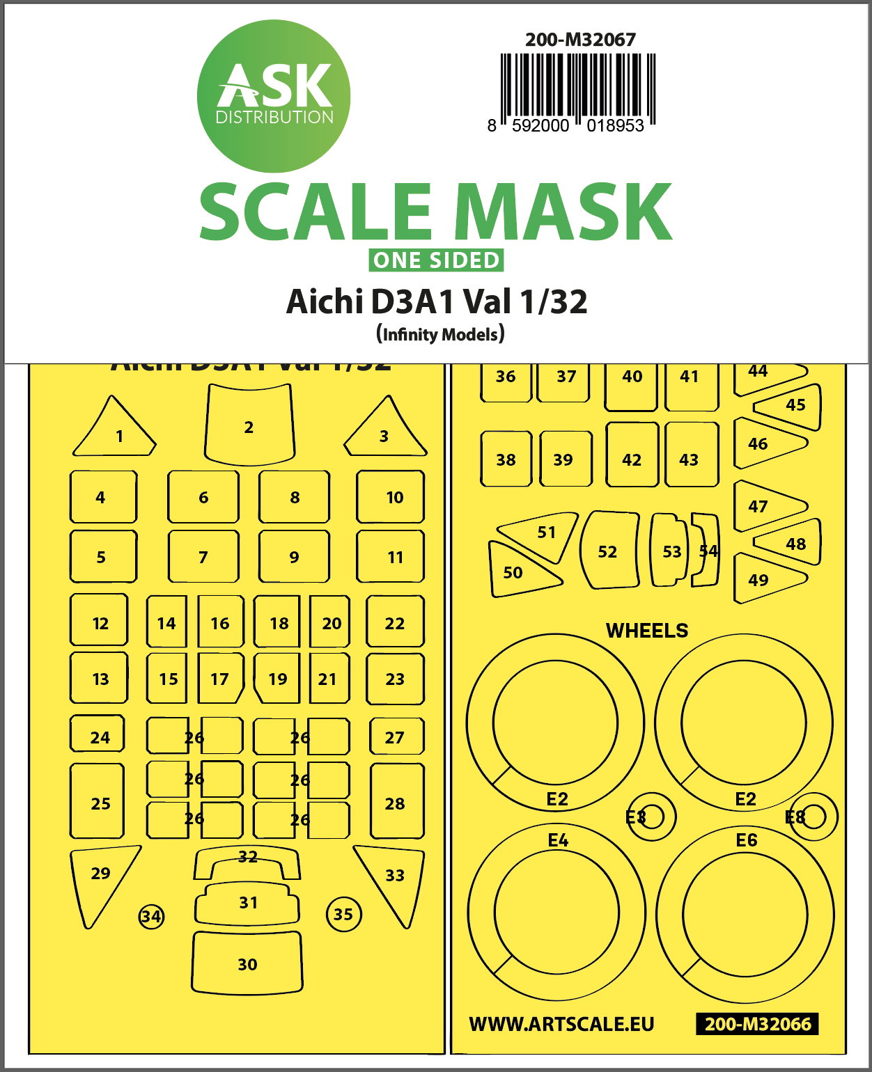 Art Scale 200-M32067 1:32 Aichi D3A1 Val wheels and canopy frame paint masks
