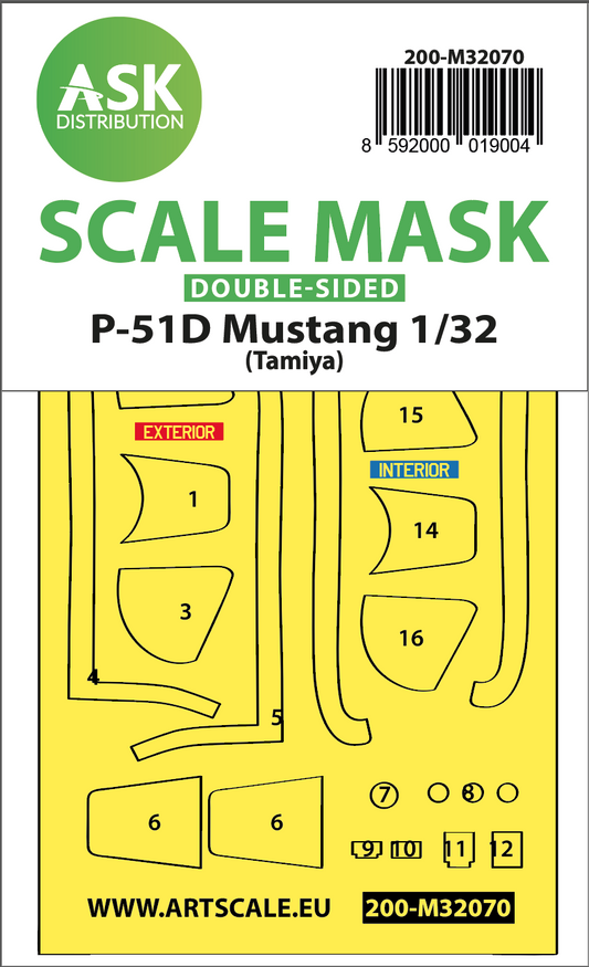 Art Scale 200-M32070 1:32 North-American P-51D Mustang canopy frame paint mask