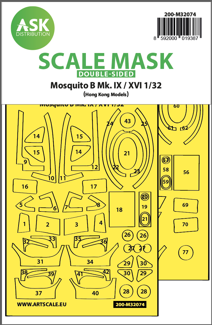 Art Scale 200-M32074 1:32 de Havilland Mosquito B Mk.IX/XVI canopy mask