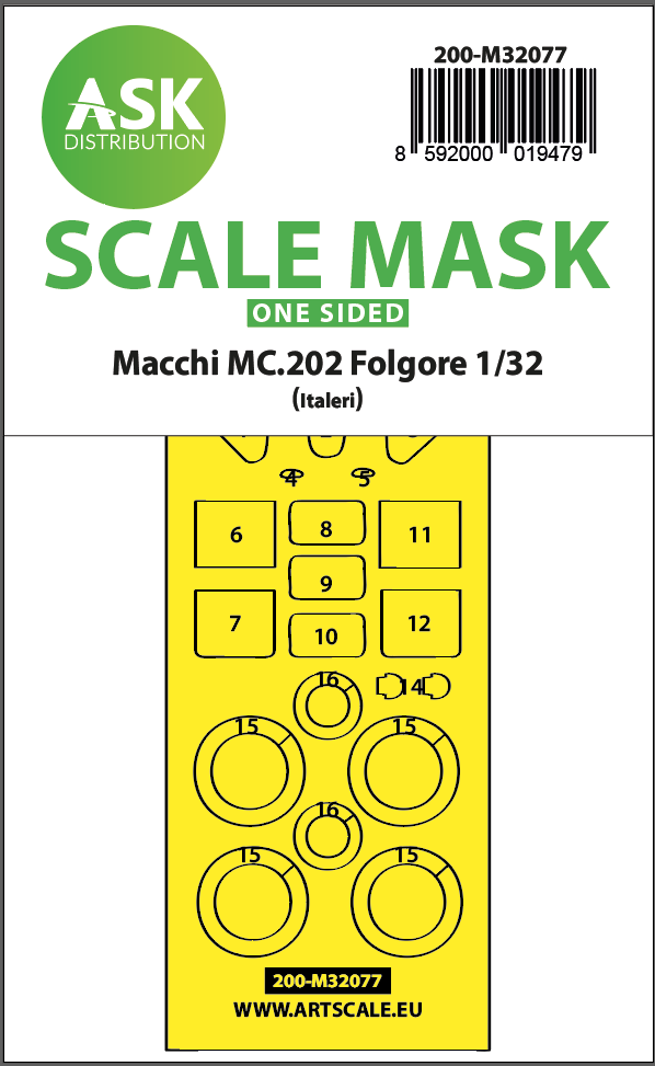 Art Scale 200-M32077 1:32 Macchi C.202 Folgore wheels & canopy frame paint masks