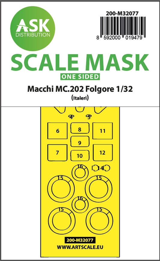 Art Scale 200-M32077 1:32 Macchi C.202 Folgore wheels & canopy frame paint masks