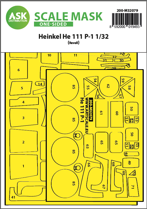 Art Scale 200-M32079 1:32 Heinkel He-111P-1 wheels and canopy frame paint masks