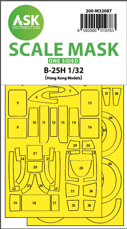 Art Scale 200-M32087 1:32 North-American B-25H Mitchell canopy frame paint masks