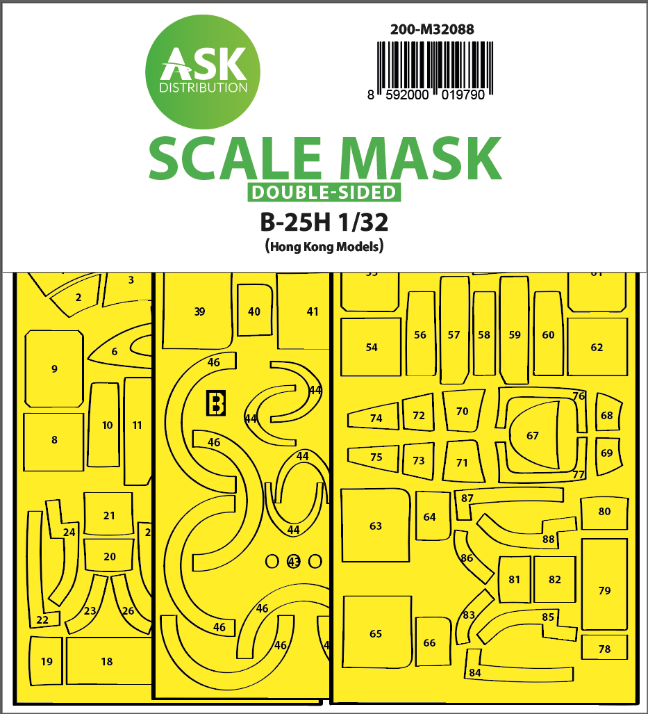 Art Scale 200-M32088 1:32 North-American B-25H Mitchell canopy frame paint mask