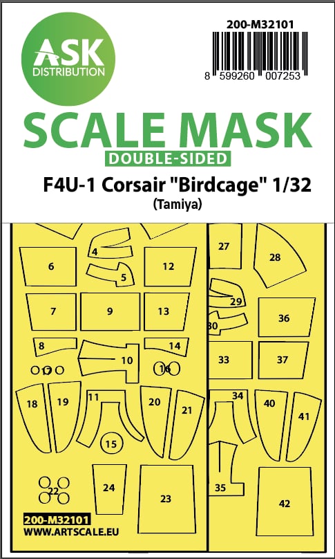 Art Scale 200-M32101 1:32 Vought F4U-1 Corsair "Birdcage" canopy masks