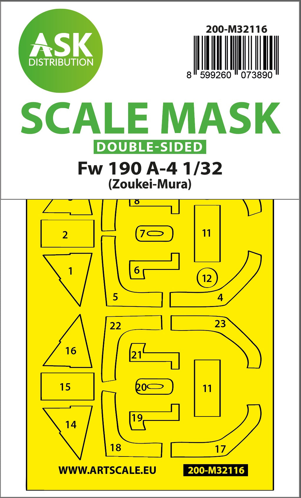 Art Scale 200-M32116 1:32 Focke-Wulf Fw-190A-4 wheels & canopy frame paint mask