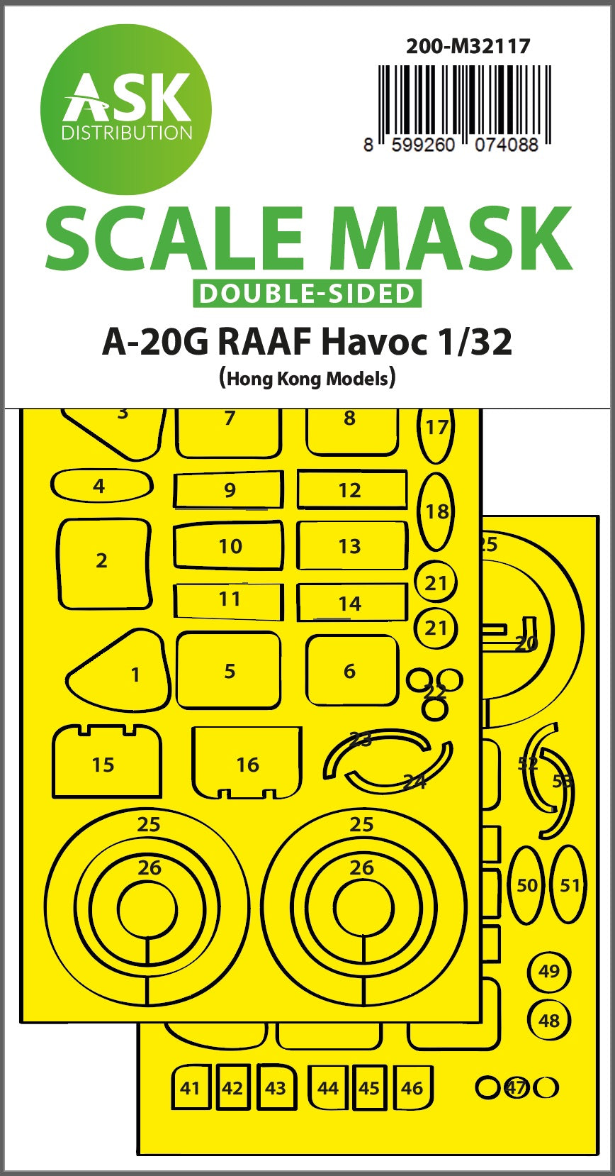 Art Scale 200-M32117 1:32 Douglas A-20G RAAF Havoc wheels & canopy mask