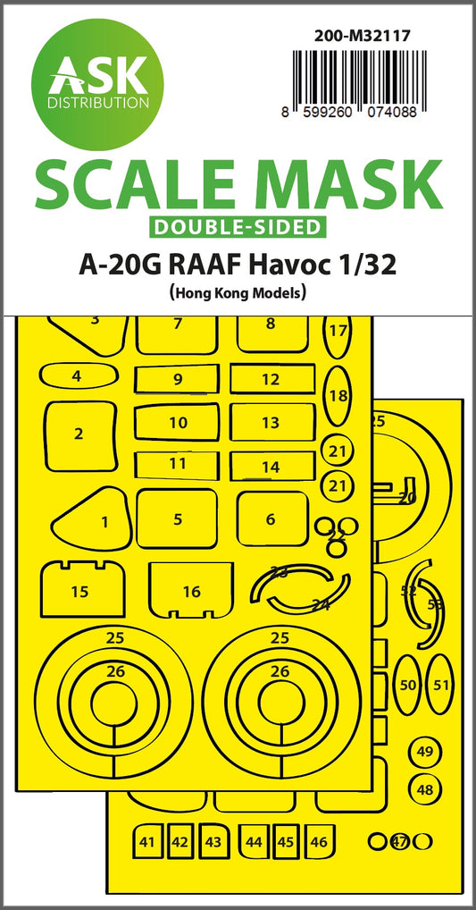 Art Scale 200-M32117 1:32 Douglas A-20G RAAF Havoc wheels & canopy mask