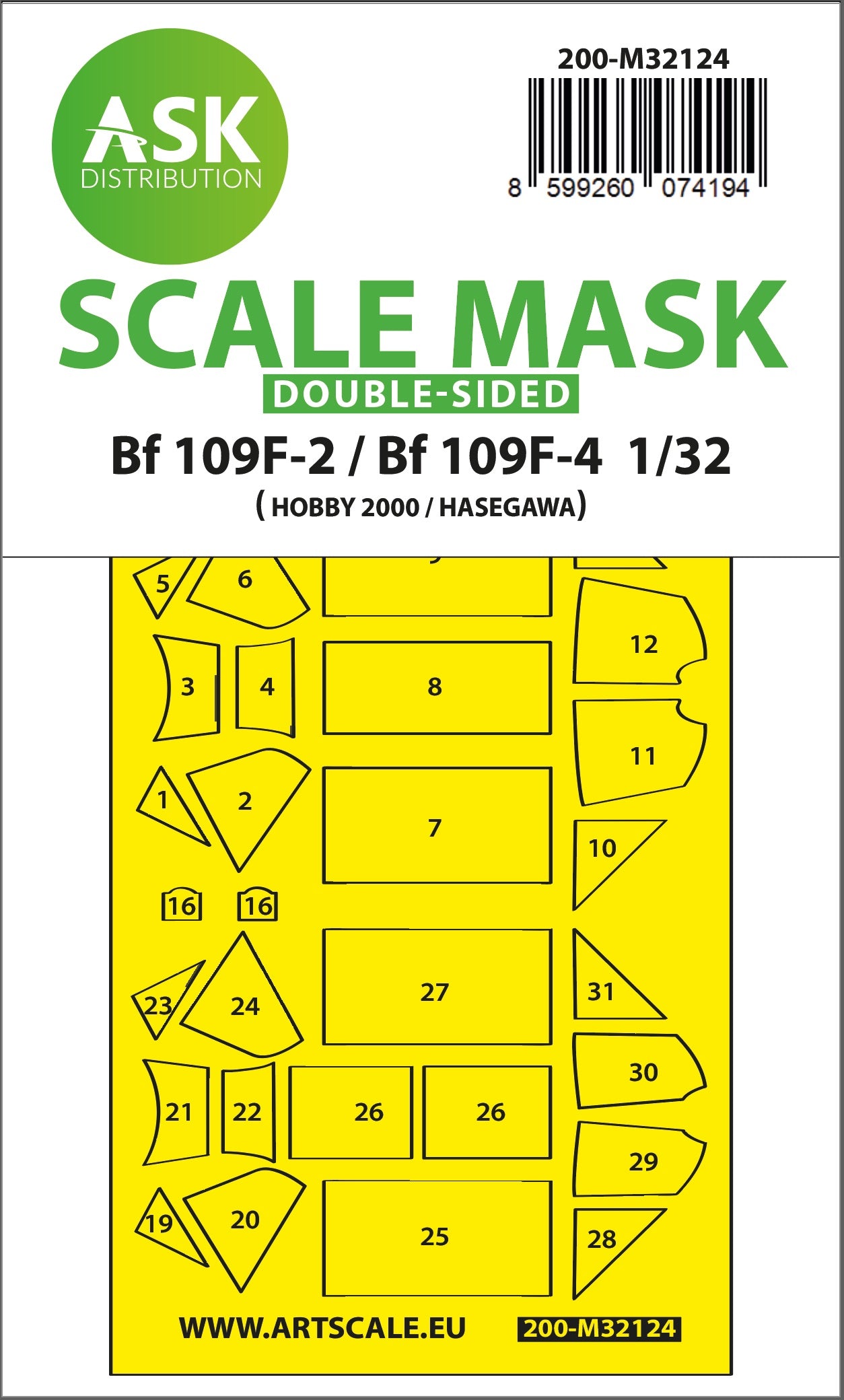 Art Scale 200-M32124 1:32 Bf-109F-2/F-4 Canopy Paint Masks