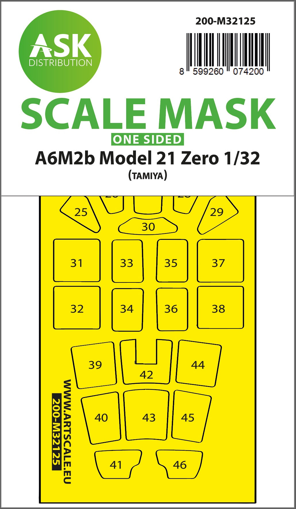 Art Scale 200-M32125 1:32 Mitsubishi A6M2b Type 21 Zero canopy frame paint mask