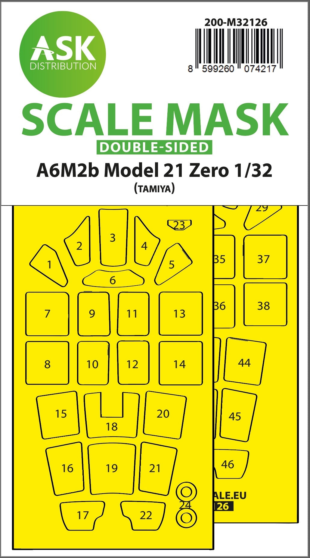 Art Scale 200-M32126 1:32 Mitsubishi A6M2b Type 21 Zero canopy frame paint masks