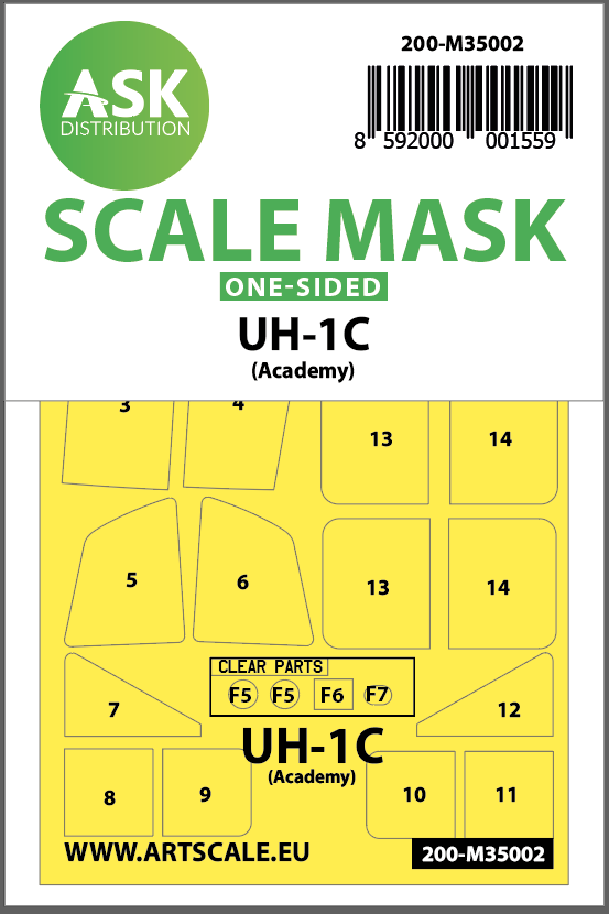 Art Scale 200-M35002 1:35 Bell UH-1C Huey Kabuki canopy frame paint masks