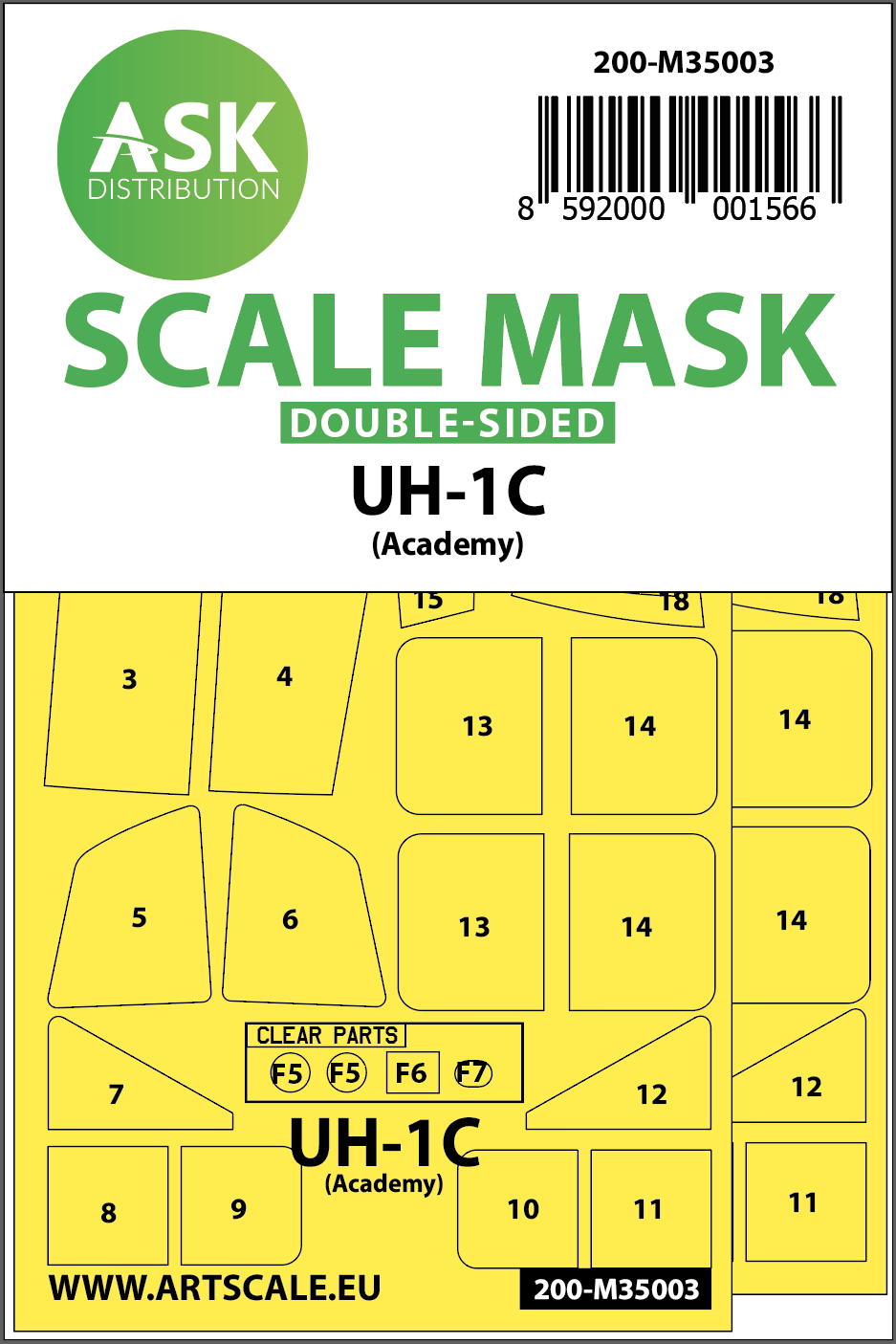 Art Scale 200-M35003 1:35 Bell UH-1C Huey canopy frame paint masks