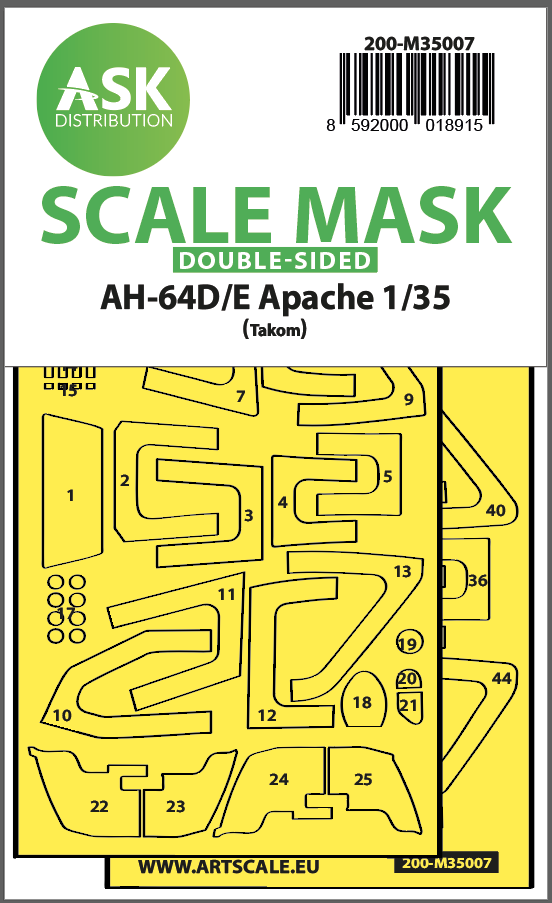 Art Scale 200-M35007 1:35 Bell/Boeing AH-64D/E canopy frame paint mask
