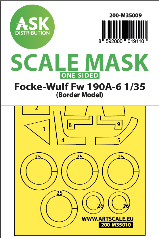 Art Scale 200-M35009 1:35 Focke-Wulf Fw-190A-6 wheels & canopy frame paint masks