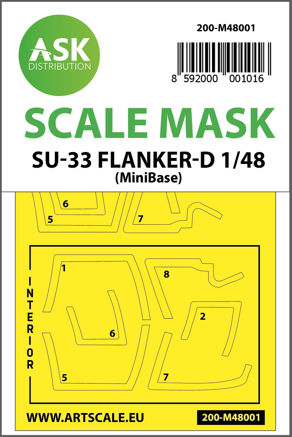 Art Scale 200-M48001 1:48 Sukhoi Su-33 Flanker-D Kabuki canopy frame paint masks