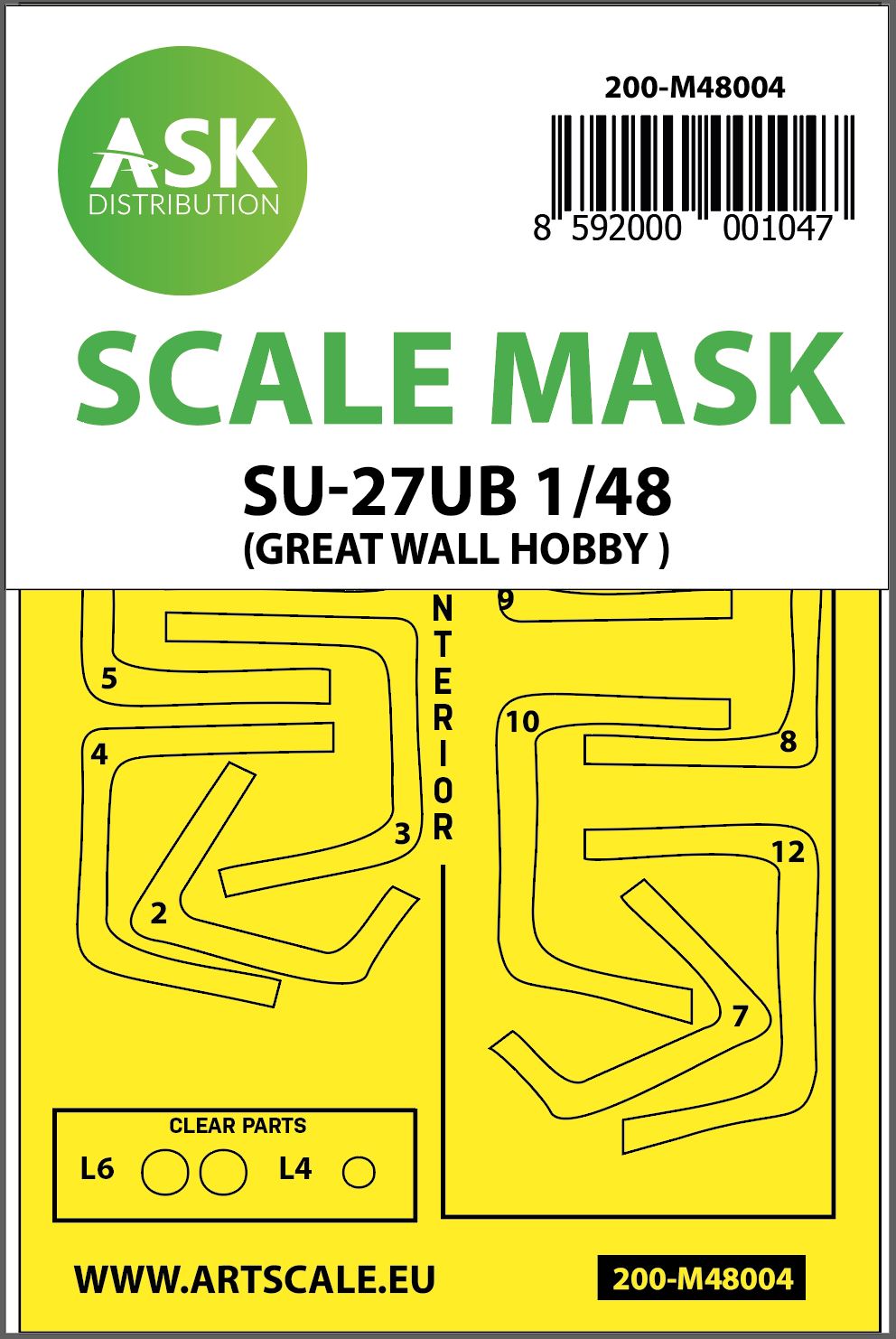 Art Scale 200-M48004 1:48 Sukhoi SU-27UB Kabuki canopy frame paint masks