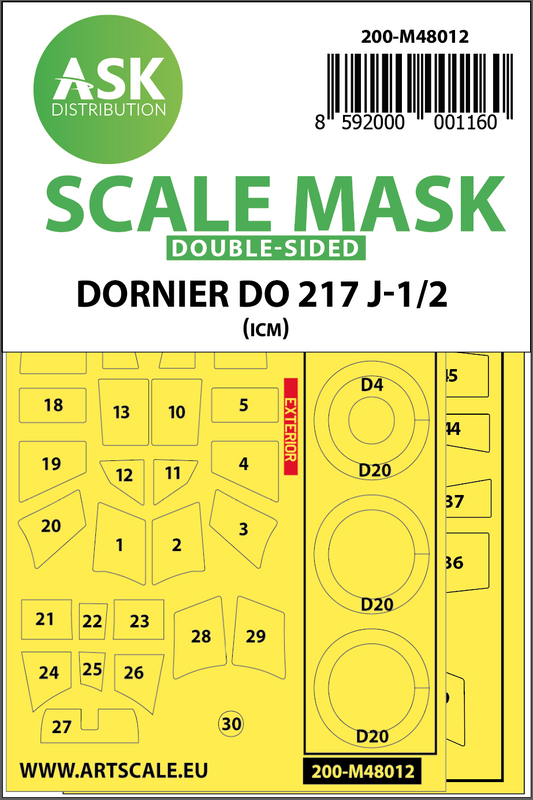 Art Scale 200-M48012 1:48 Dornier Do-217J-1/2 wheels & canopy frame paint masks