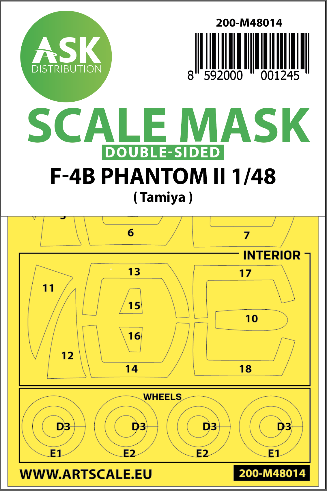 Art Scale 200-M48014 1:48 McDonnell F-4B Phantom wheels & canopy masks