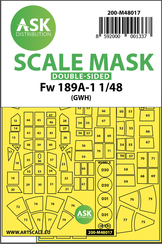 Art Scale 200-M48017 1:48 Fw-189A-1/A-2 Wheel & Canopy Masks