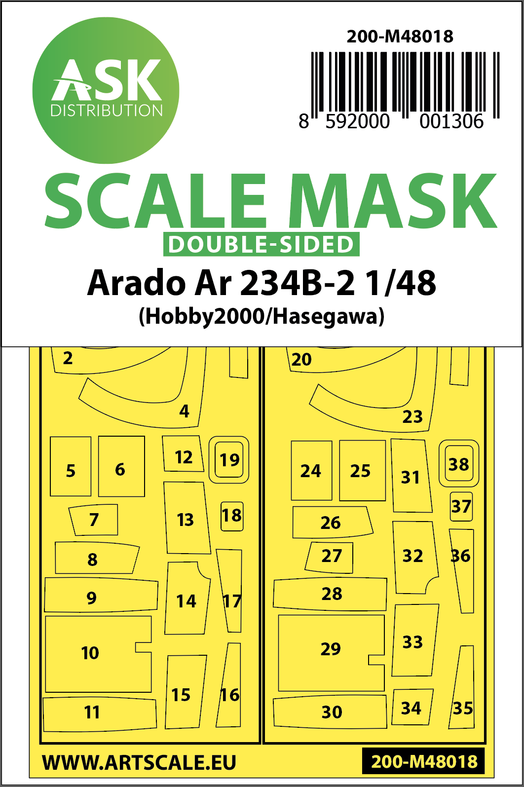 Art Scale 200-M48018 1:48 Arado Ar-234B-2 canopy frame paint masks