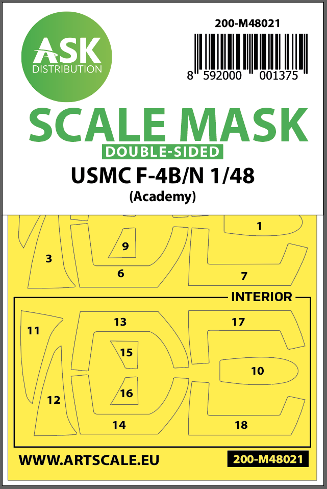 Art Scale 200-M48021 1:48 USMC F-4B/N Phantom Kabuki Canopy Paint Masks