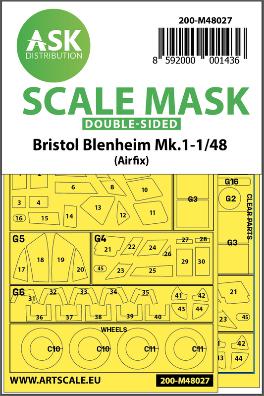 Art Scale 200-M48027 1:48 Bristol Blenheim Mk.I wheels & canopy masks