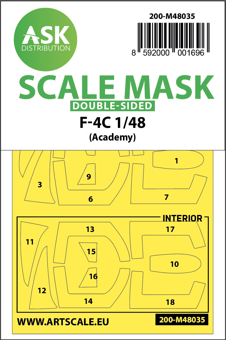 Art Scale 200-M48035 1:48 McDonnell F-4C Phantom canopy frame paint masks