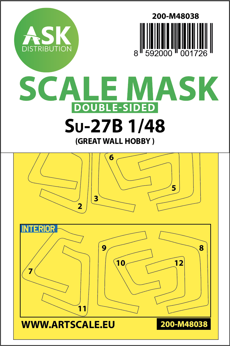 Art Scale 200-M48038 1:48 Sukhoi SU-27 Flanker B canopy frame paint masks