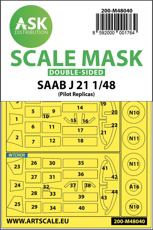 Art Scale 200-M48040 1:48 Saab J-21A3 wheels and canopy frame paint masks