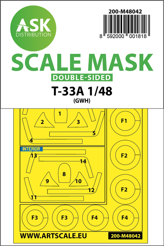 Art Scale 200-M48042 1:48 Lockheed T-33A wheels and canopy frame paint masks