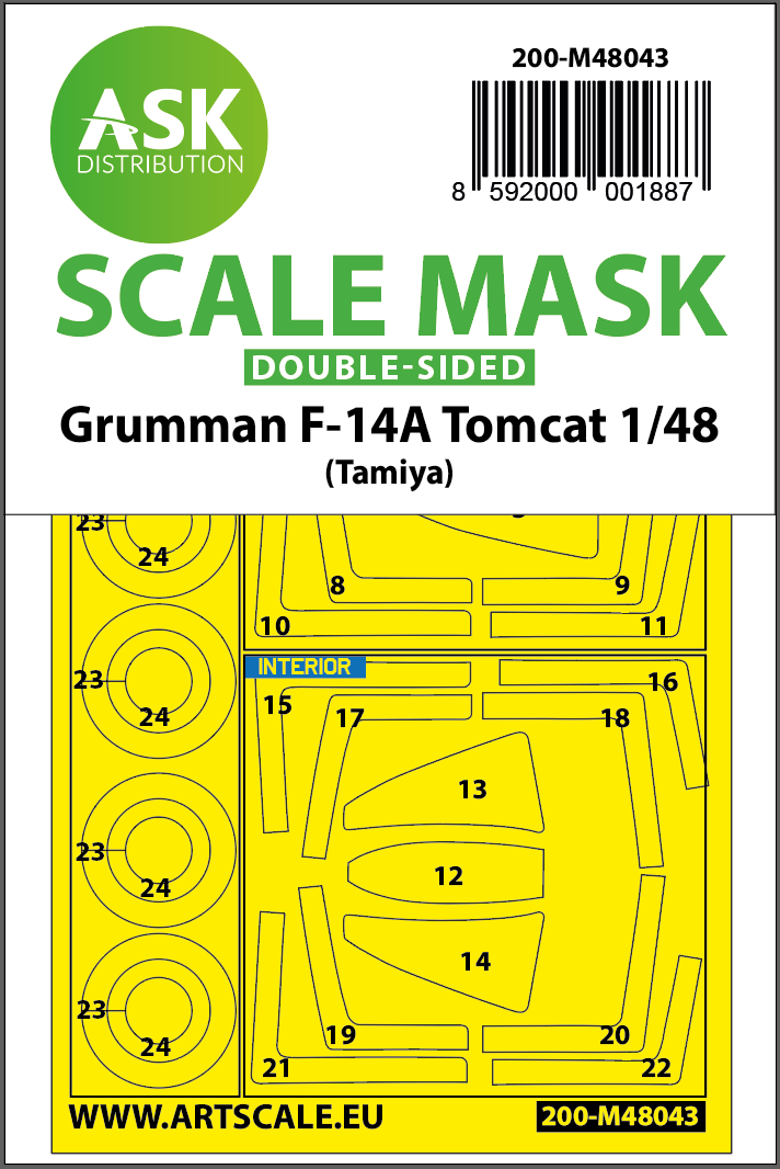 Art Scale 200-M48043 1:48 Grumman F-14A Tomcat wheels & canopy frame paint masks
