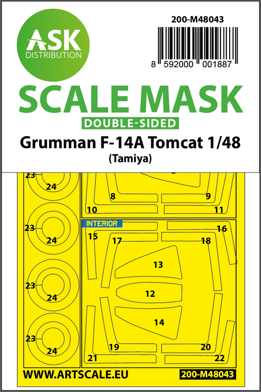 Art Scale 200-M48043 1:48 Grumman F-14A Tomcat wheels & canopy frame paint masks