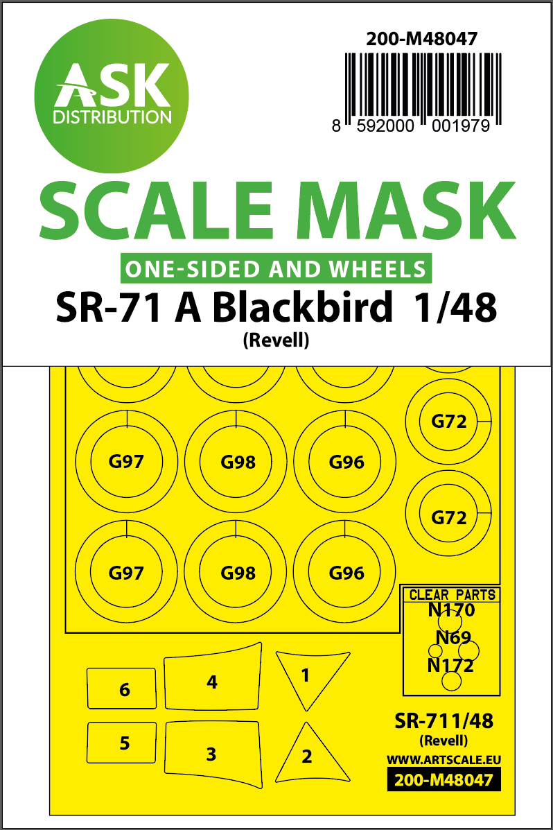 Art Scale 200-M48047 1:48 Lockheed SR-71 Blackbird Wheel & Canopy Paint Masks