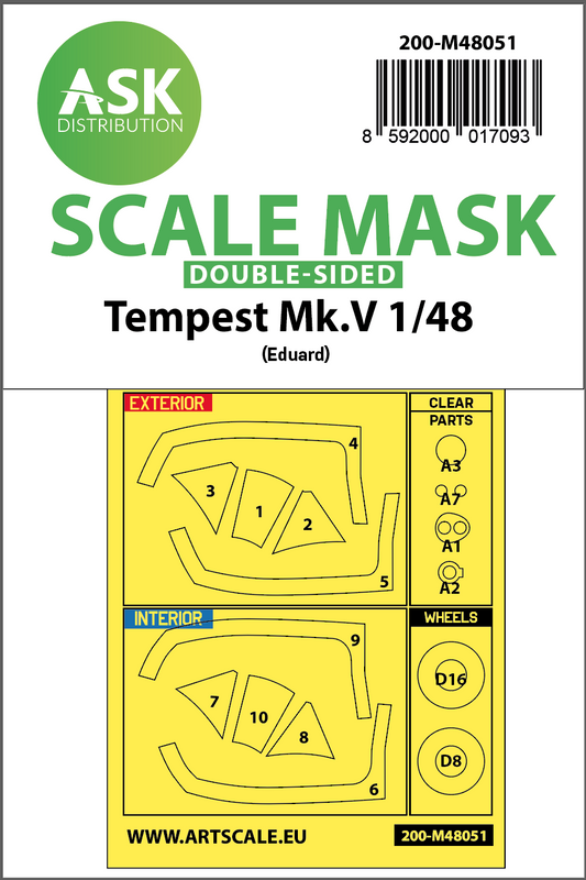 Art Scale 200-M48051 1:48 Hawker Tempest Mk.V wheels & canopy frame paint masks