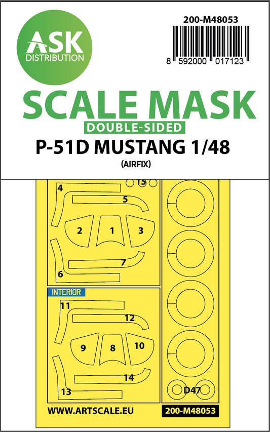 Art Scale 200-M48053 1:48 North-American P-51D Mustang Wheel & Canopy Masks