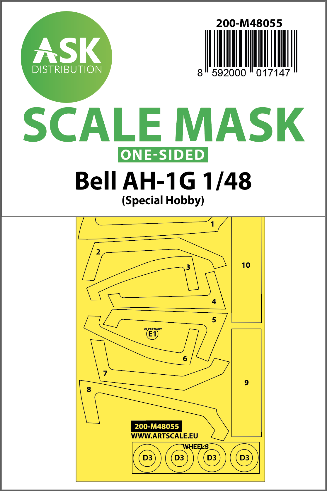 Art Scale 200-M48055 1:48 Bell AH-1G Huey canopy frame paint mask