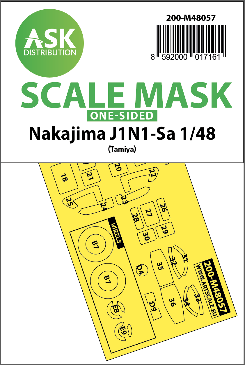 Art Scale 200-M48057 1:48 Nakajima J1N1-Sa wheels and canopy frame paint mask