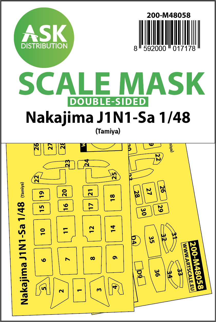 Art Scale 200-M48058 1:48 Nakajima J1N1-Sa wheels and canopy frame paint masks
