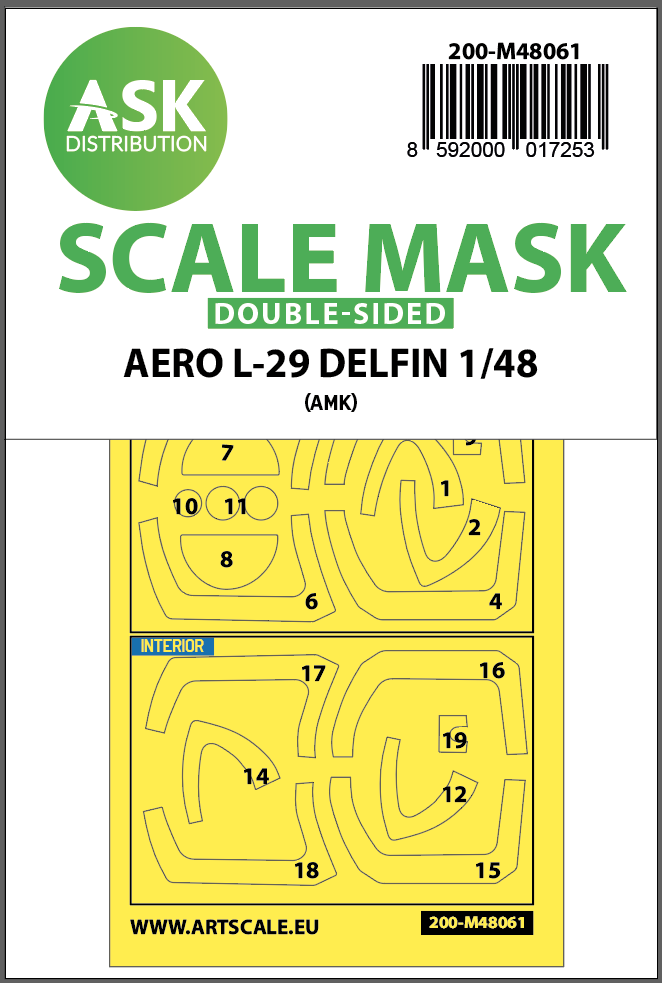 Art Scale 200-M48061 1:48 Aero L-29 DELFIN canopy frame paint masks