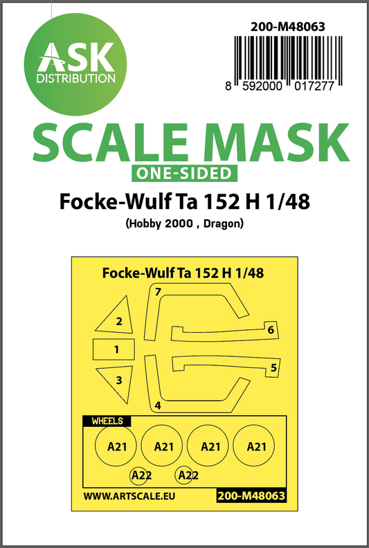 Art Scale 200-M48063 1:48 Focke-Wulf Ta-152H wheels and canopy frame paint mask